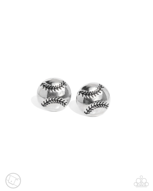 Baseball Backdrop - Silver Baseball Sport Inspired French Cuff Link Paparazzi CL006