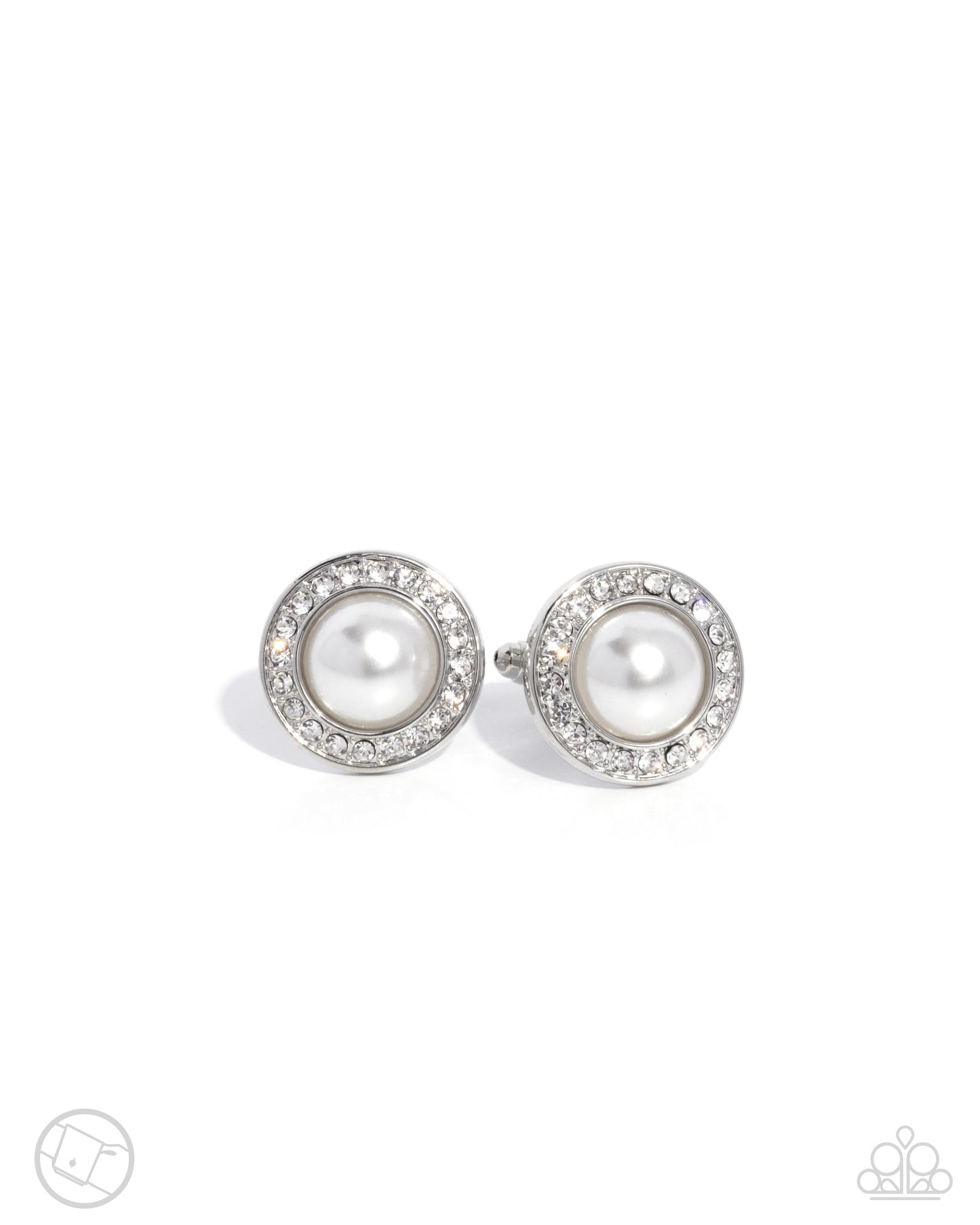 Protective Pearls - White Rhinestone & Pearl French Cuff Link Paparazzi