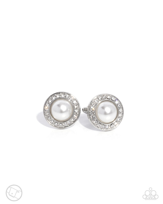 Protective Pearls - White Rhinestone & Pearl French Cuff Link Paparazzi CL004