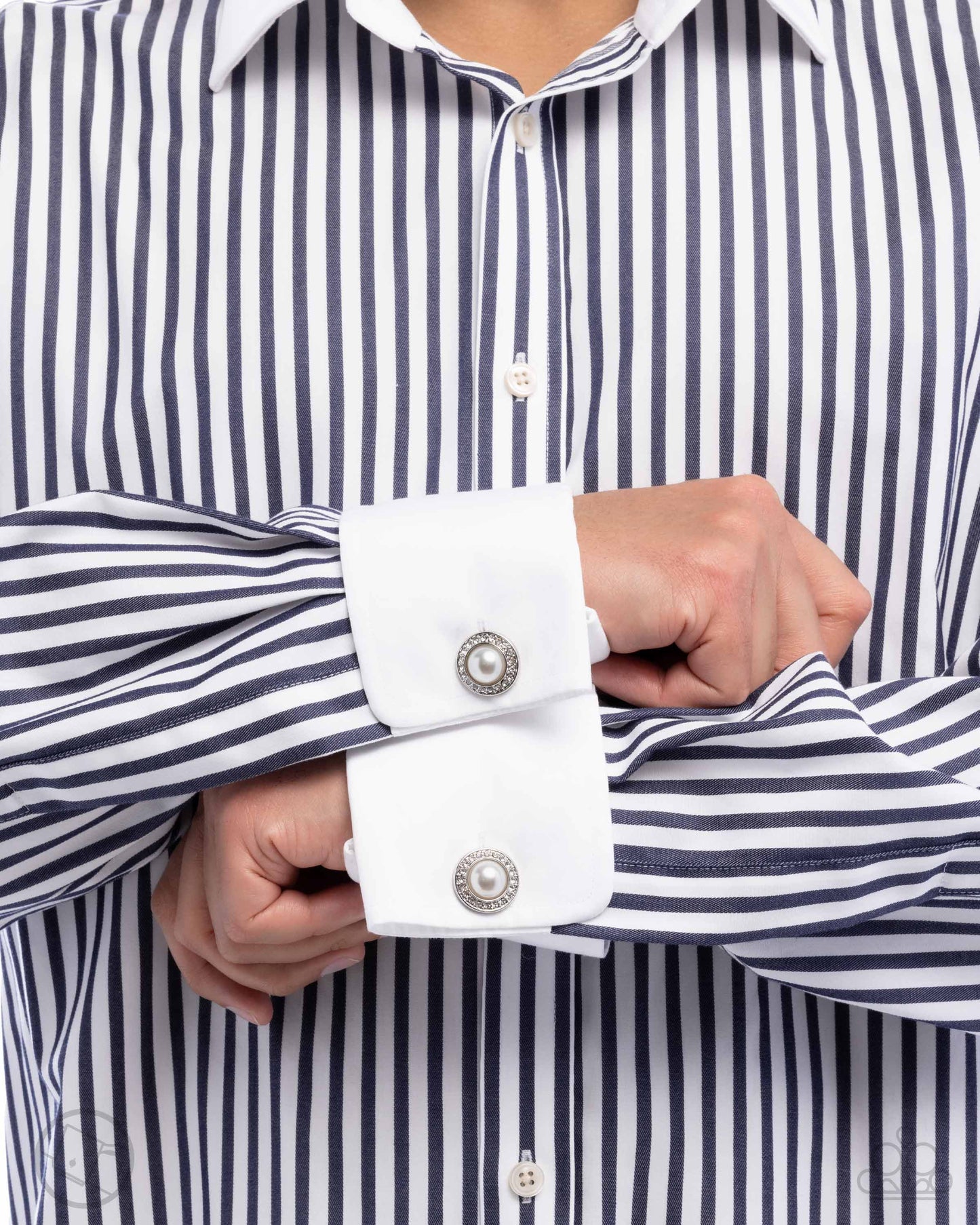Protective Pearls - White Rhinestone & Pearl French Cuff Link Paparazzi