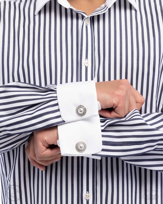 Protective Pearls - White Rhinestone & Pearl French Cuff Link Paparazzi CL004