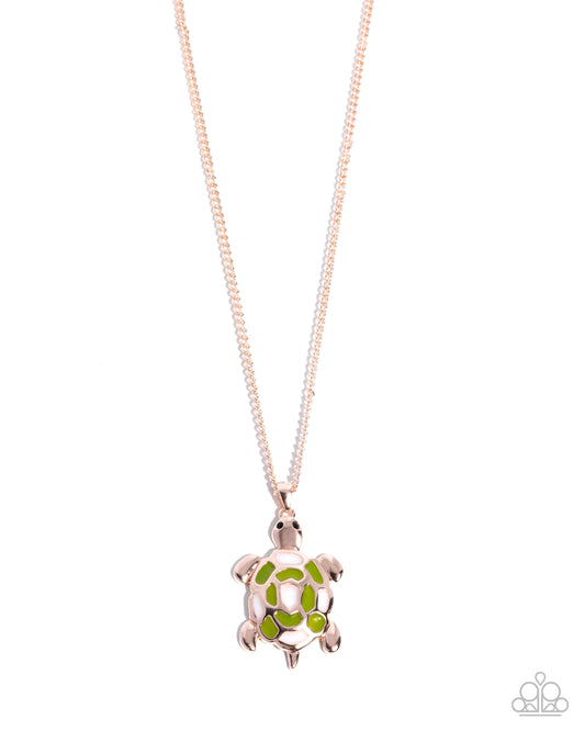 Turtle Theme - Complete Look Turtle Tale Rose Gold Necklace & Turtle Tradition Rose Gold Earring Set Paparazzi