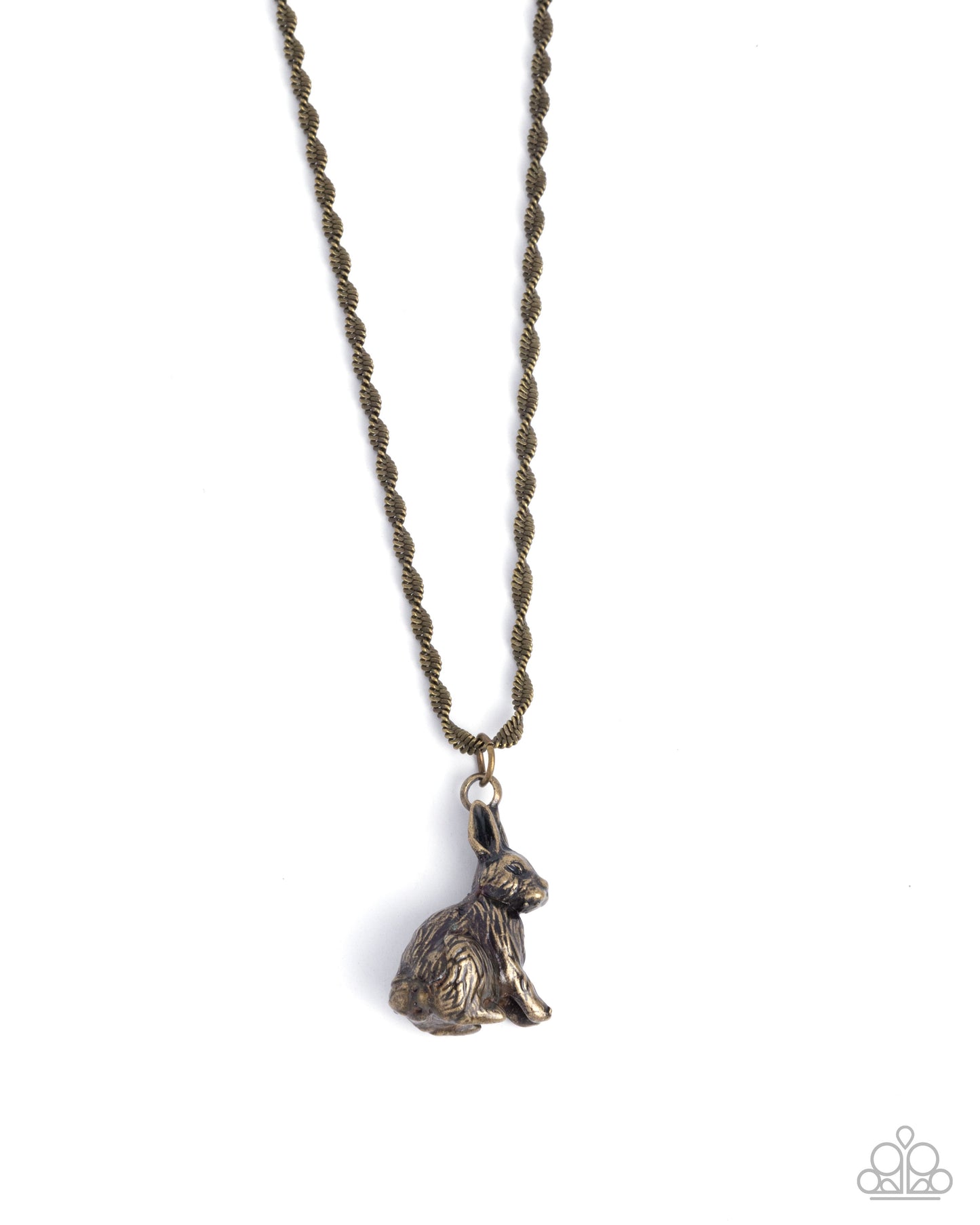Dont Worry, Be HOPPY - Brass Twisted Chain Rabbit Pendant Necklace Paparazzi N3436