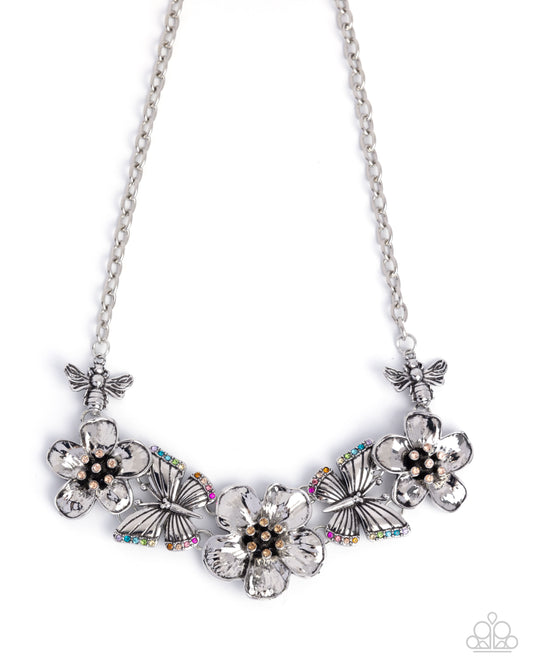 Soaring Song - Multicolored Gem Light Peach, Light Topaz Rhinestone Flower Necklace Paparazzi N2996