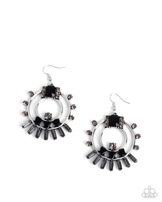 Concentric Conversation - Black & Smoky Gem Earring Paparazzi E2742