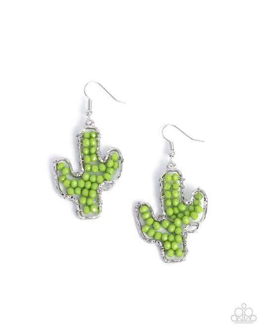 Cactus Catwalk - Green Bead Cactus Earring Santa Fe Style Paparazzi E2795
