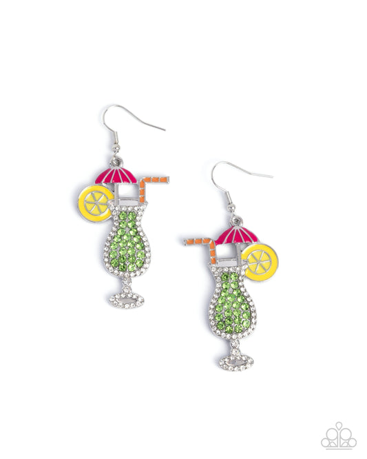 Delightful Daiquiri - Green, Orange, Pink Rhinestone Tropical Drink Earring Paparazzi E2861