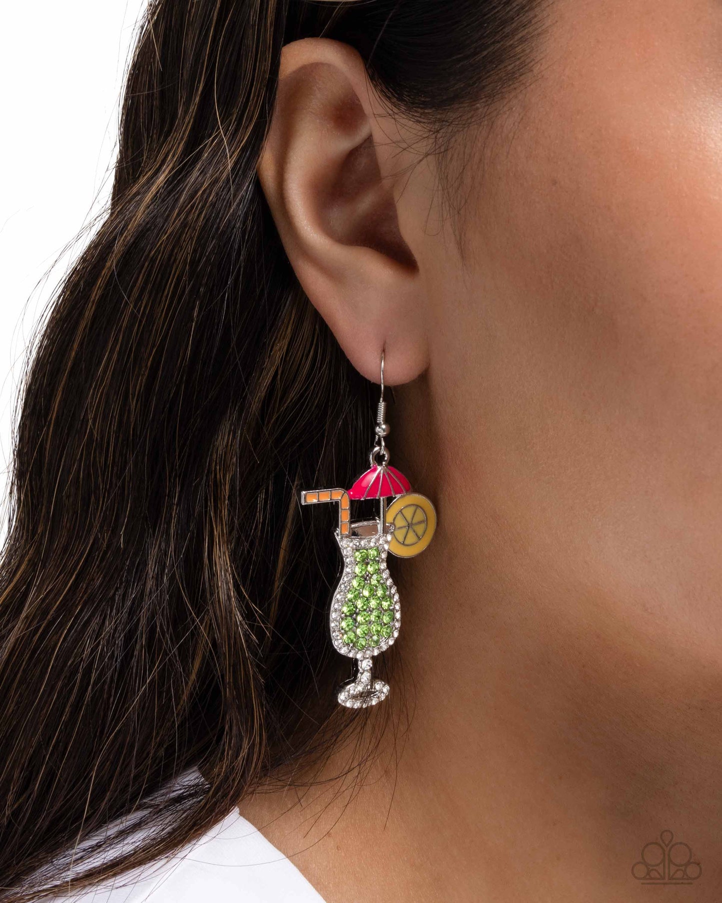 Delightful Daiquiri - Green, Orange, Pink Rhinestone Tropical Drink Earring Paparazzi E2861