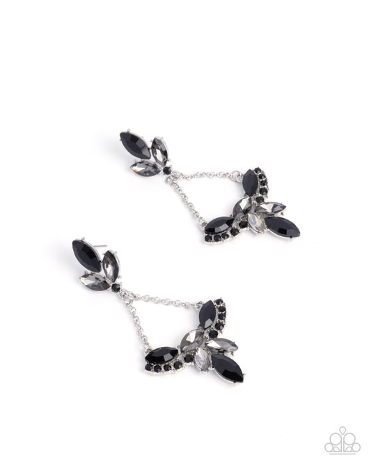 Carefree Chandelier - Black Smoky Rhinestone Silver Chandelier Post Earring Paparazzi E2920
