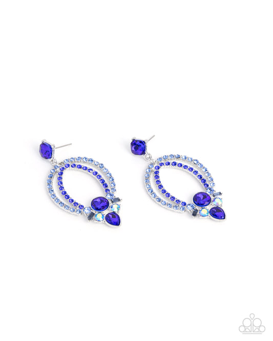 Karma Knockout - Blue Gem, Light Blue Sapphire Rhinestone & Iridescent Blue Gem Post Earring Paparazzi E2863