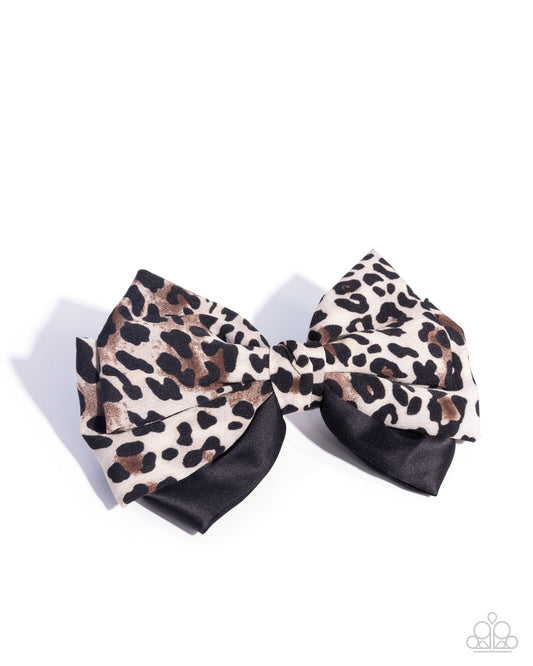 Leopard Lesson - Multi Colored Leopard Black & White Print Bow Hair Clip Paparazzi H0157