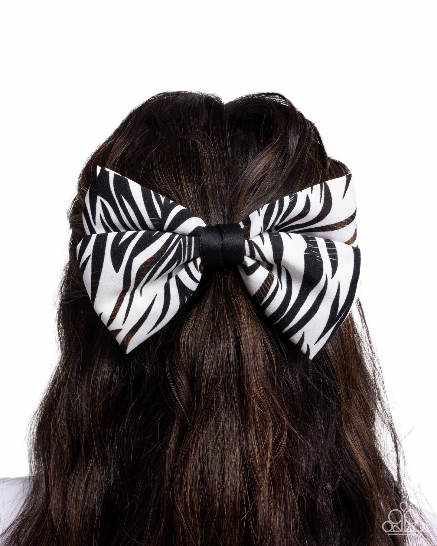 Zealous Zebra - White & Black Zebra Print Hair Ribbon Bow Hair Clip Paparazzi H0156