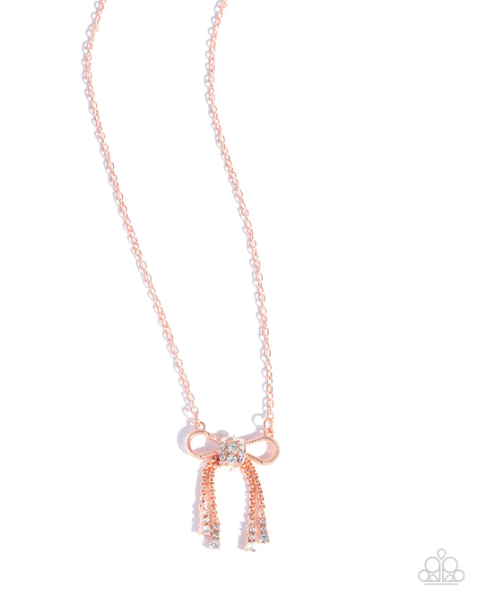 Coquette Celebrity - Copper - Shiny Copper Dainty Chain Bow Necklace Paparazzi N3433