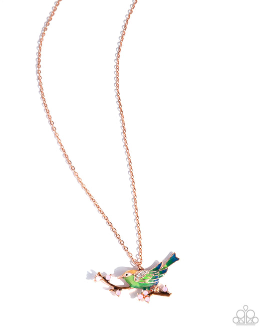 Paparazzi Painted Perch - Copper - Shiny Copper Chain & Bird Pendant Necklace N3480