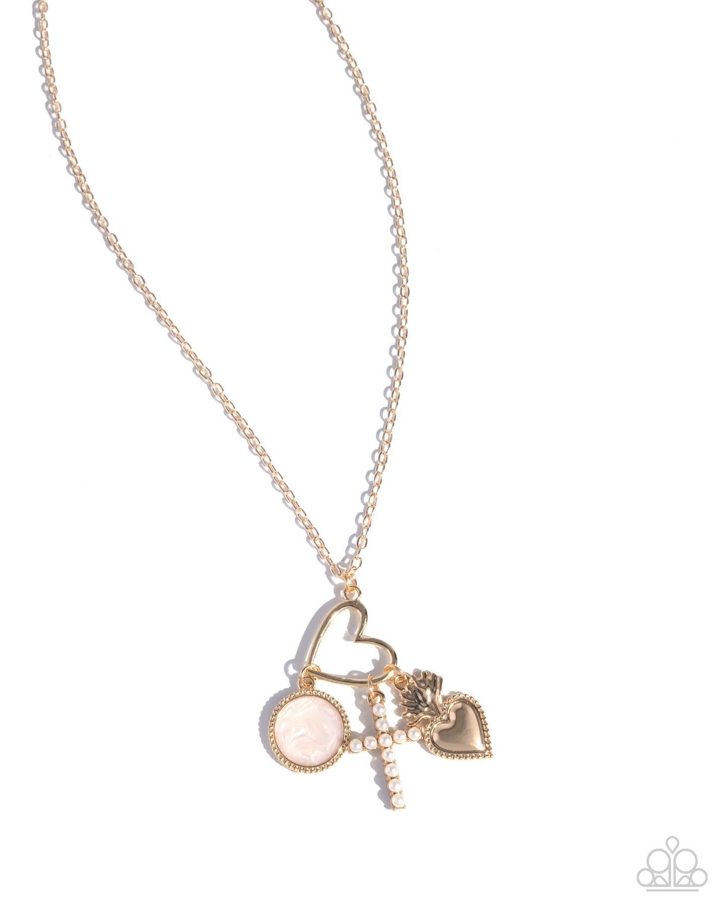 Purely Blessed - Gold Hearts & Cross Charm Necklace Paparazzi