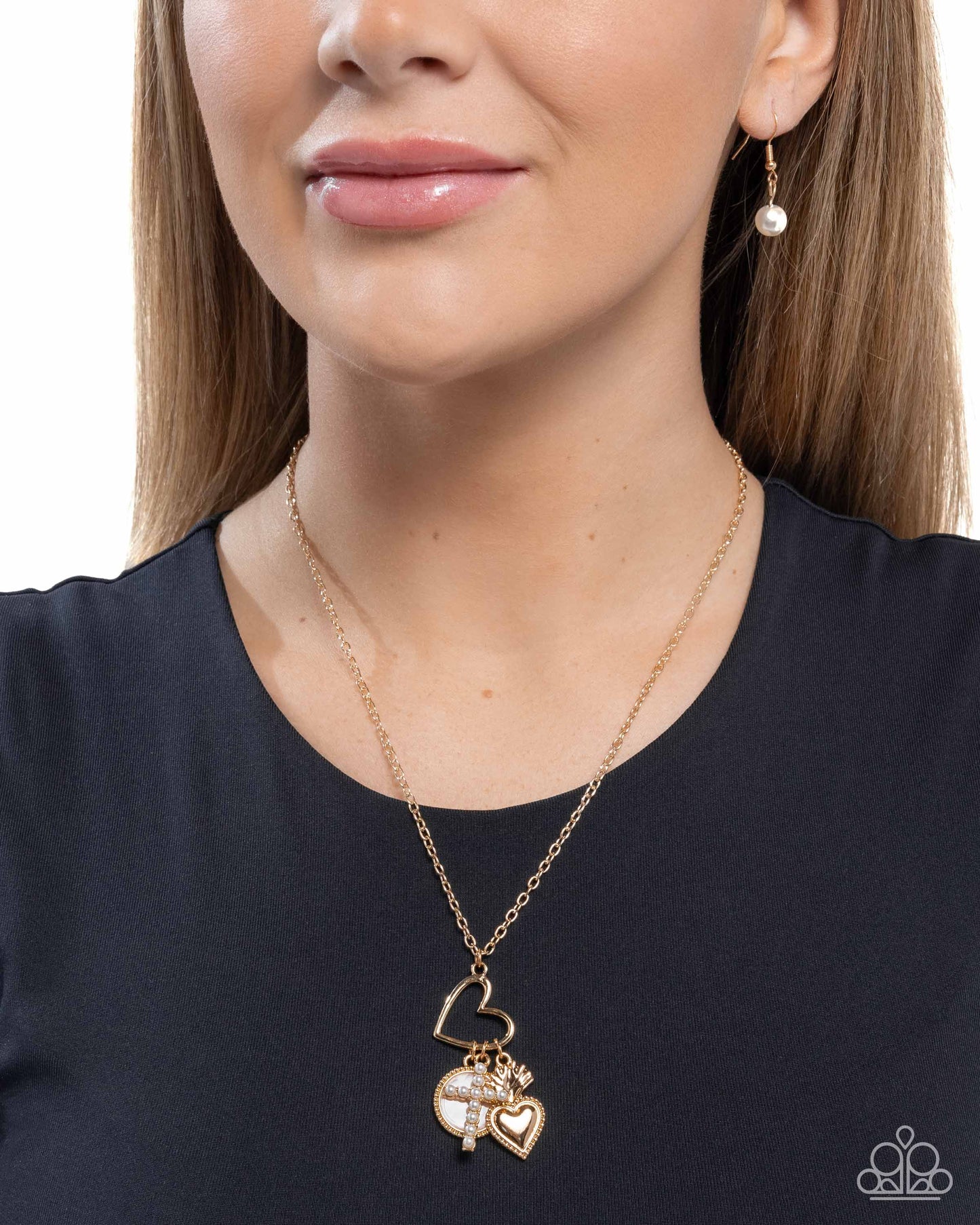 Purely Blessed - Gold Hearts & Cross Charm Necklace Paparazzi