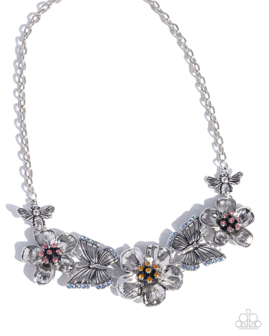 Soaring Song - Blue Iridescent, Pink, Topaz Butterfly & Flower Necklace Paparazzi N3451