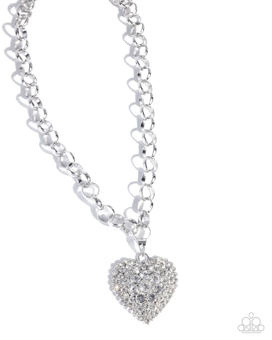 Paparazzi Heartfelt Havana - White Brilliant Rhinestone Heart Pendant Necklace Paparazzi N3351