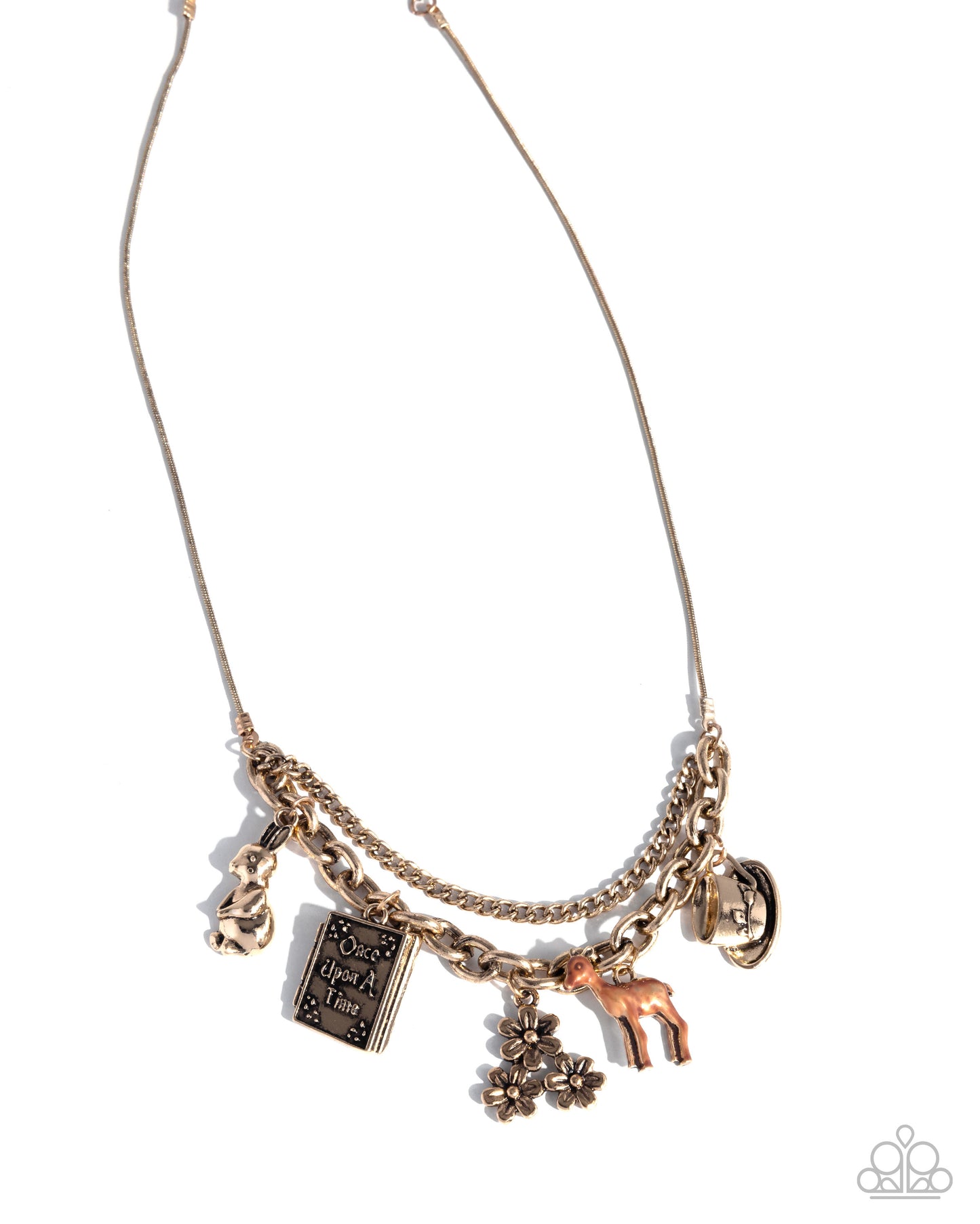 Storybook Setting - Gold Fairytale Teacup, Doe, Flower, Storybook, Rabbit Charm Style Necklace Paparazzi