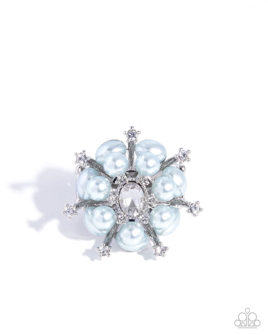 Hopeful Heirloom - Blue Bubbly Limpet Shell Pearl & White Gem Ring Paparazzi R1086