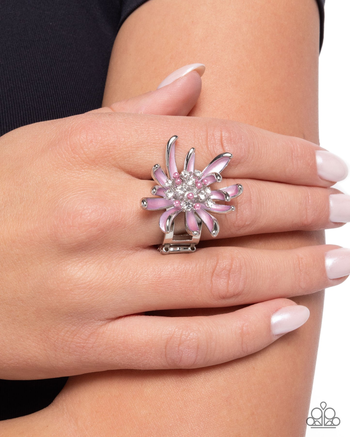 Floral Faculty - Purple Metallic Crocus Shade Silver Flower Ring Paparazzi R1091