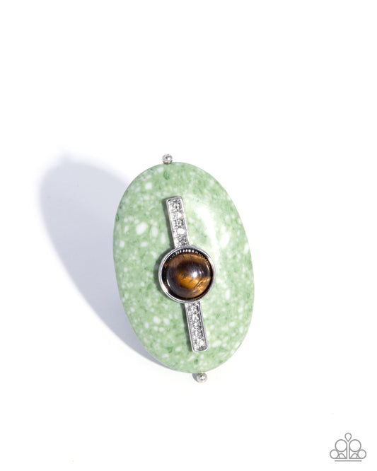 Serene Spirit - Green Marbled Oval Stone & Tigers Eye Stone Ring Paparazzi R1052