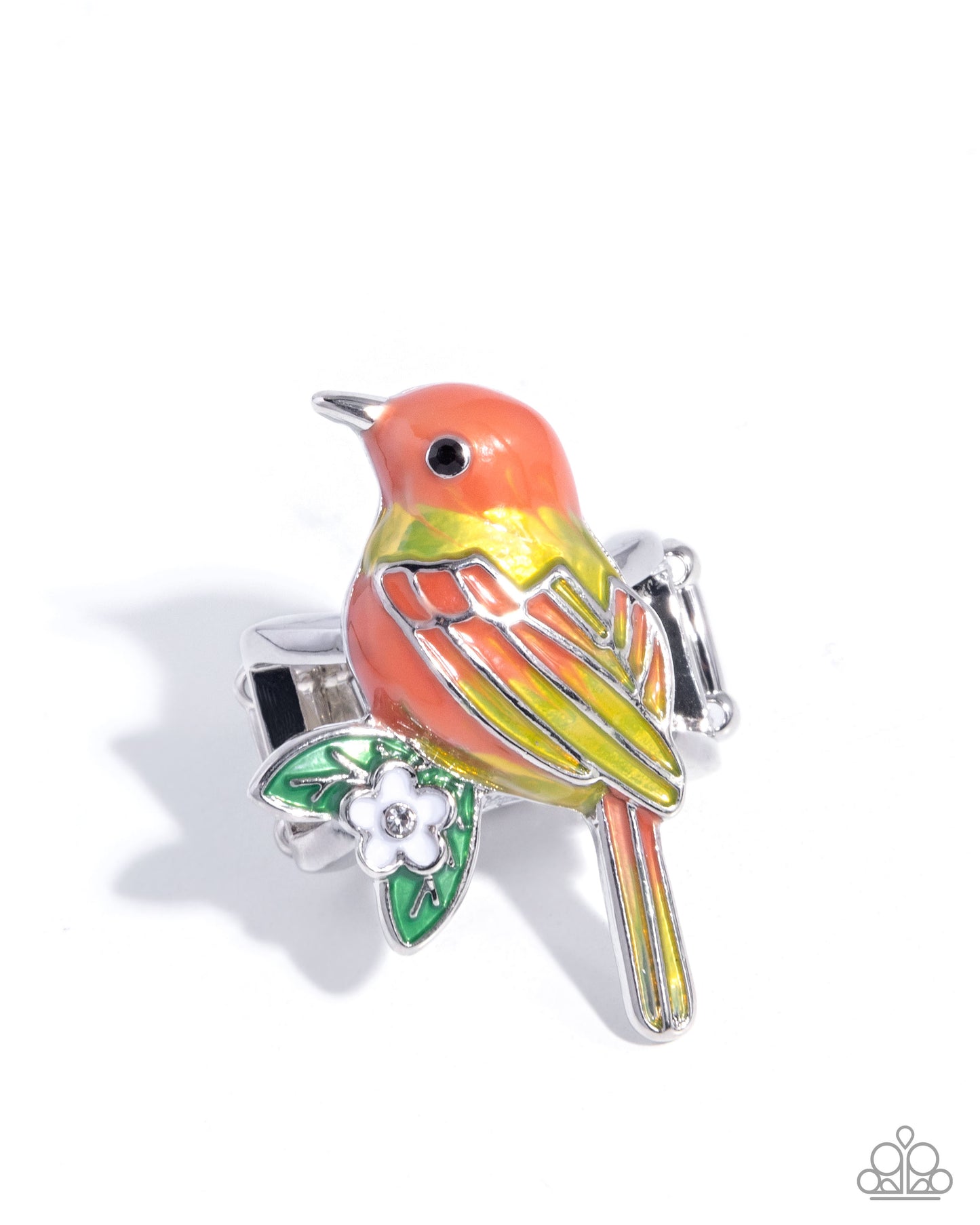 Nestled Nightingale - Yellow, Coral Pearl Painted Bird Ring Scandi Charm Style Paparazzi R1097