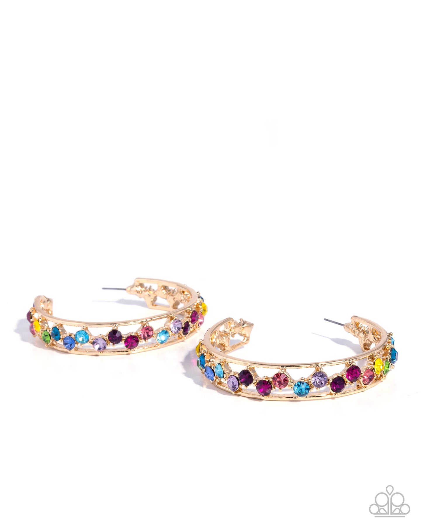 Scattered Sophistication - Multicolored Gem 2 1/2 Inch Hoop Earring Empower Me Pink 2025 Paparazzi