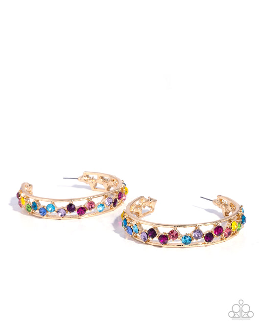 Scattered Sophistication - Multicolored Gem 2 1/2 Inch Hoop Earring Empower Me Pink 2025 Paparazzi E2626