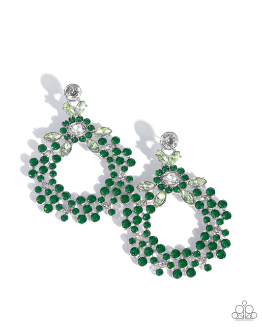 Opalescent Opulence - Green Emerald & UV Green Iridescent Rhinestone Post Earring Paparazzi E2976