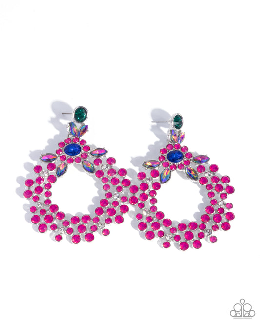 Opalescent Opulence - Multi Pink & UV Iridescent Rhinestone Floral Post Earring Paparazzi E3047
