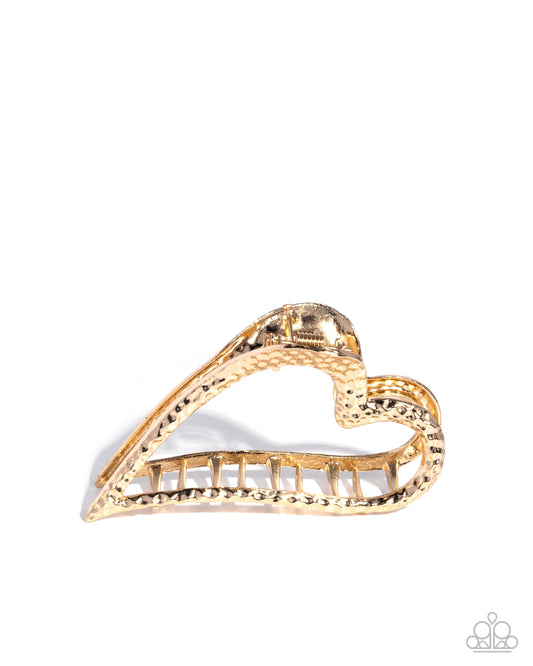 Heartfelt Hint - Gold Heart Hair Claw Clip Paparazzi H0177