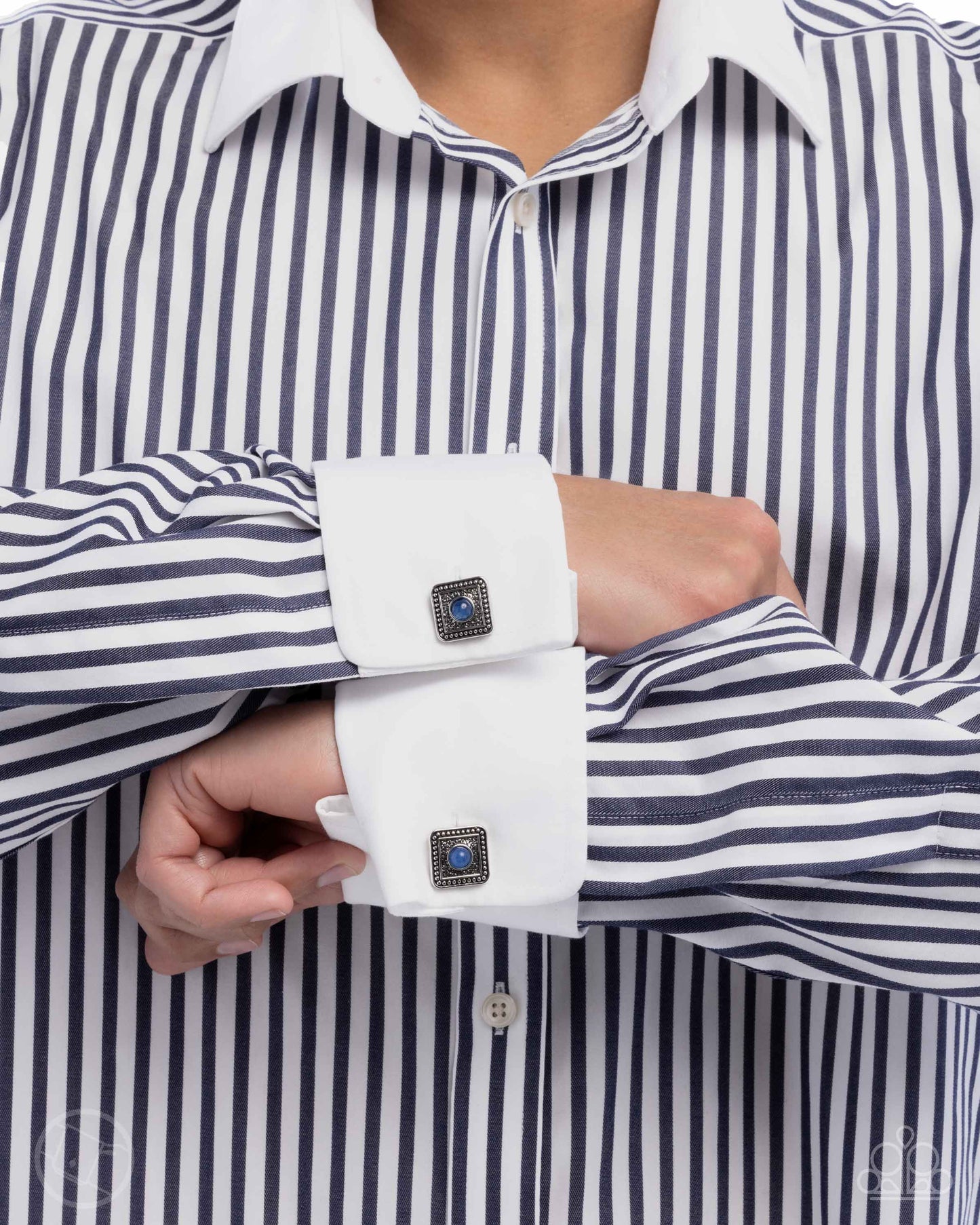 Stony Sophistication - Blue Lapis Stone Silver French Cuff Link Paparazzi CL007