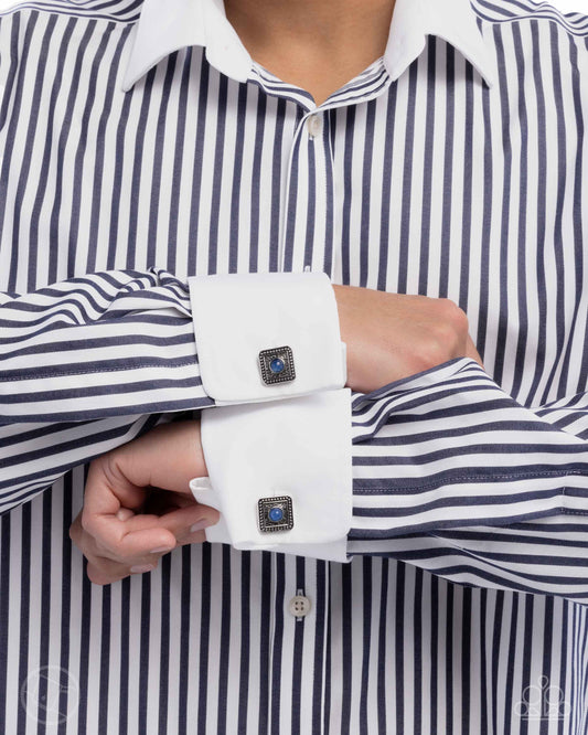 Stony Sophistication - Blue Lapis Stone Silver French Cuff Link Paparazzi CL007
