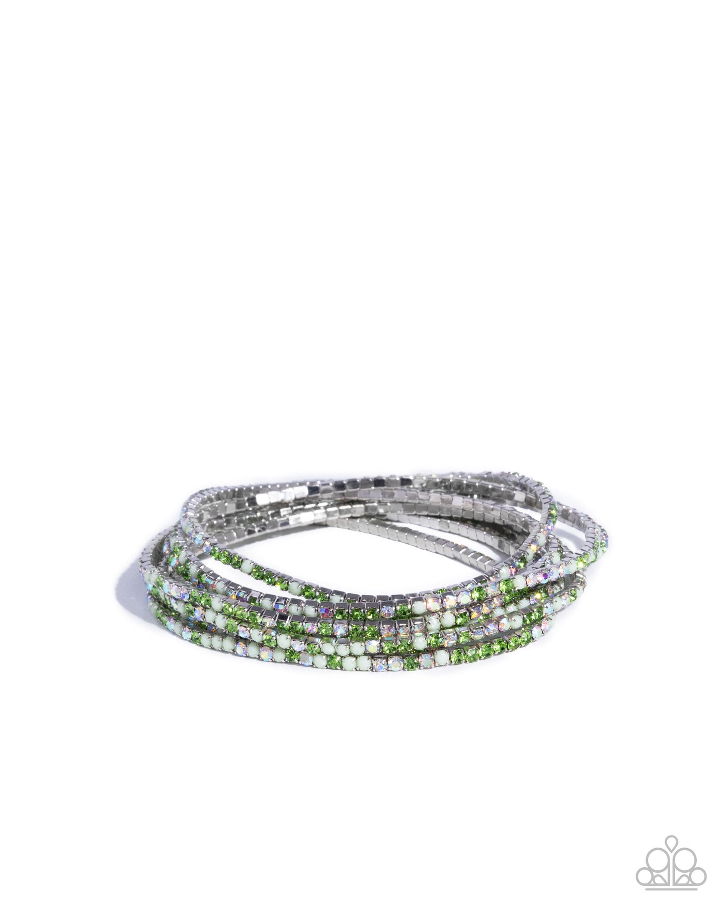 Candlelight Cascade - Green Lime Cream & Iridescent Set Of 8 Stretch Bracelet Paparazzi B2210