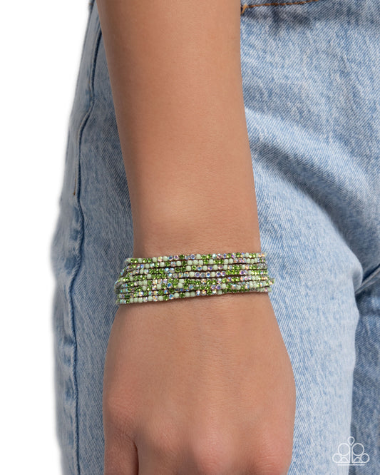 Candlelight Cascade - Green Lime Cream & Iridescent Set Of 8 Stretch Bracelet Paparazzi B2210