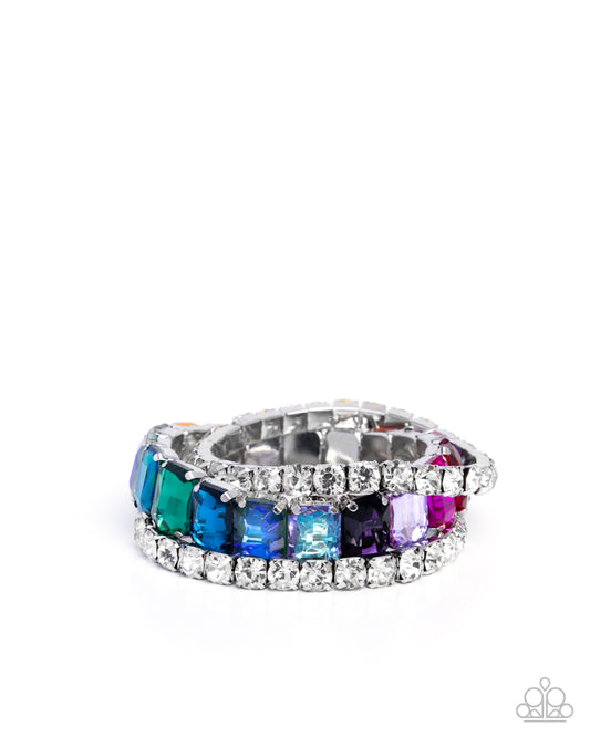 Candescent Caliber - Multicolored, UV Shimmer Gem & White Gem Stretch Bracelet Set Paparazzi Empower Me Pink 2025 B2023