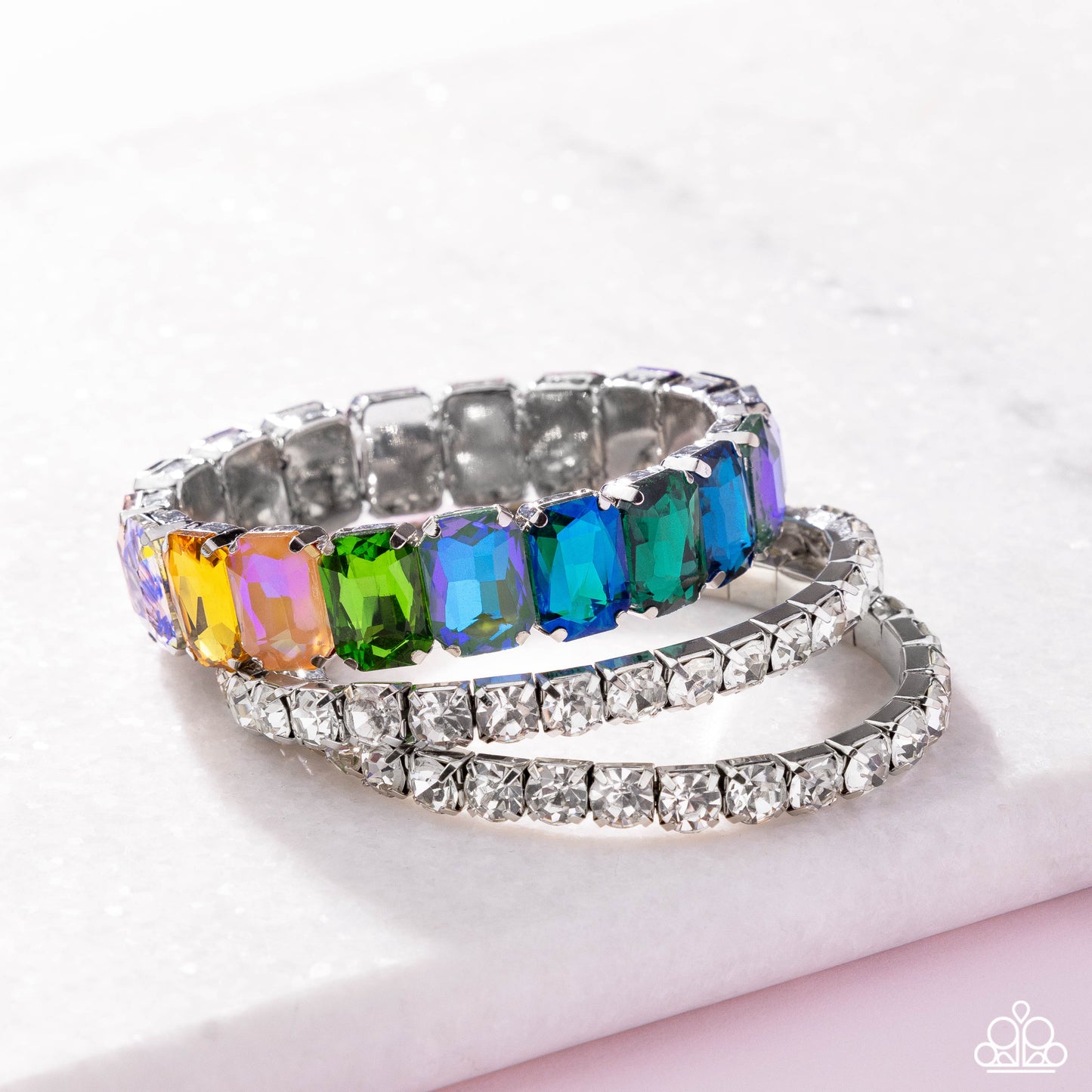 Candescent Caliber - Multicolored, UV Shimmer Gem & White Gem Stretch Bracelet Set Paparazzi Empower Me Pink 2025