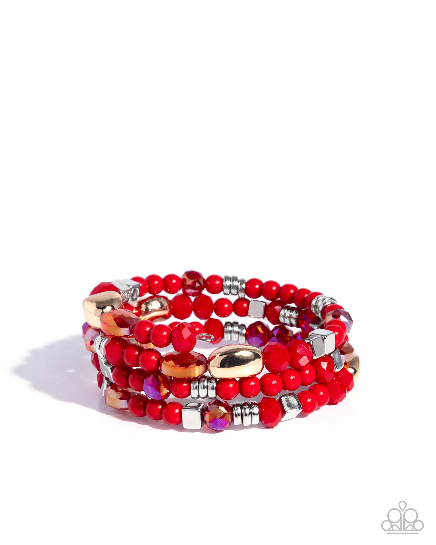 Material WHIRL - Red & Silver Bead Coil Bracelet Paparazzi B2025
