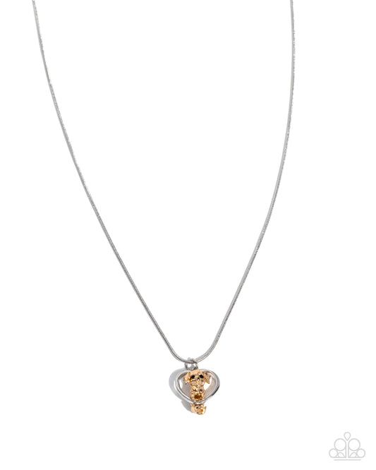 Delightful Dog - Silver Heart & Gold Dog Charm Necklace Paparazzi