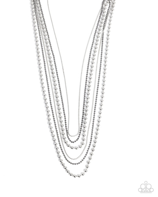 Lockdown Layers - Silver & Gunmetal Ball Layered Chain Necklace Paparazzi N3288