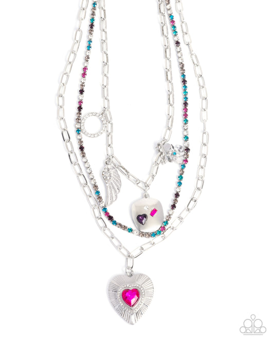 Angelic Ambition - Multicolored Rhinestone, Charm Style Angel Wing, Heart, Flower, Layered Necklace Paparazzi N3534
