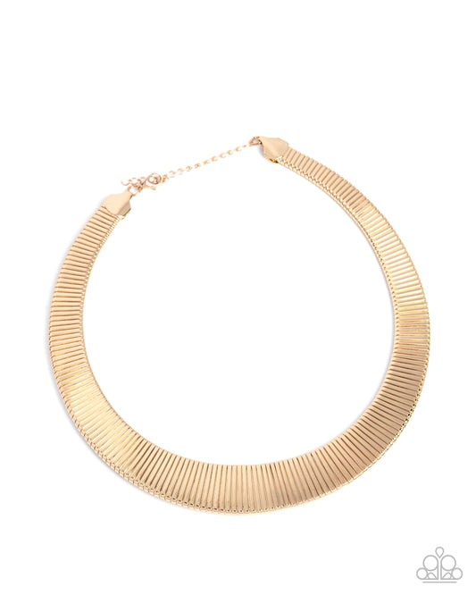Fringe Formal - Gold Frame Flat Metal High Shine Collar Necklace Paparazzi N3282