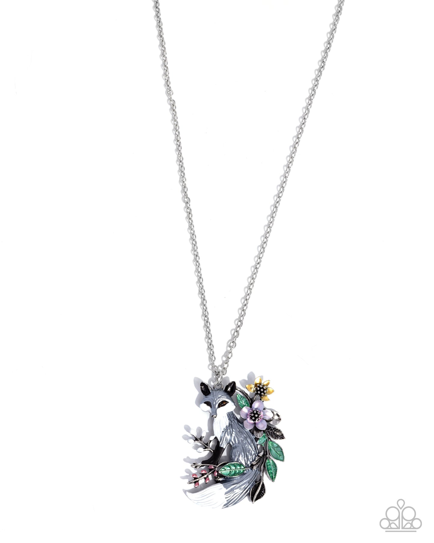 Fox Frame - Multi Silver Fox Pendant Necklace Paparazzi N3497
