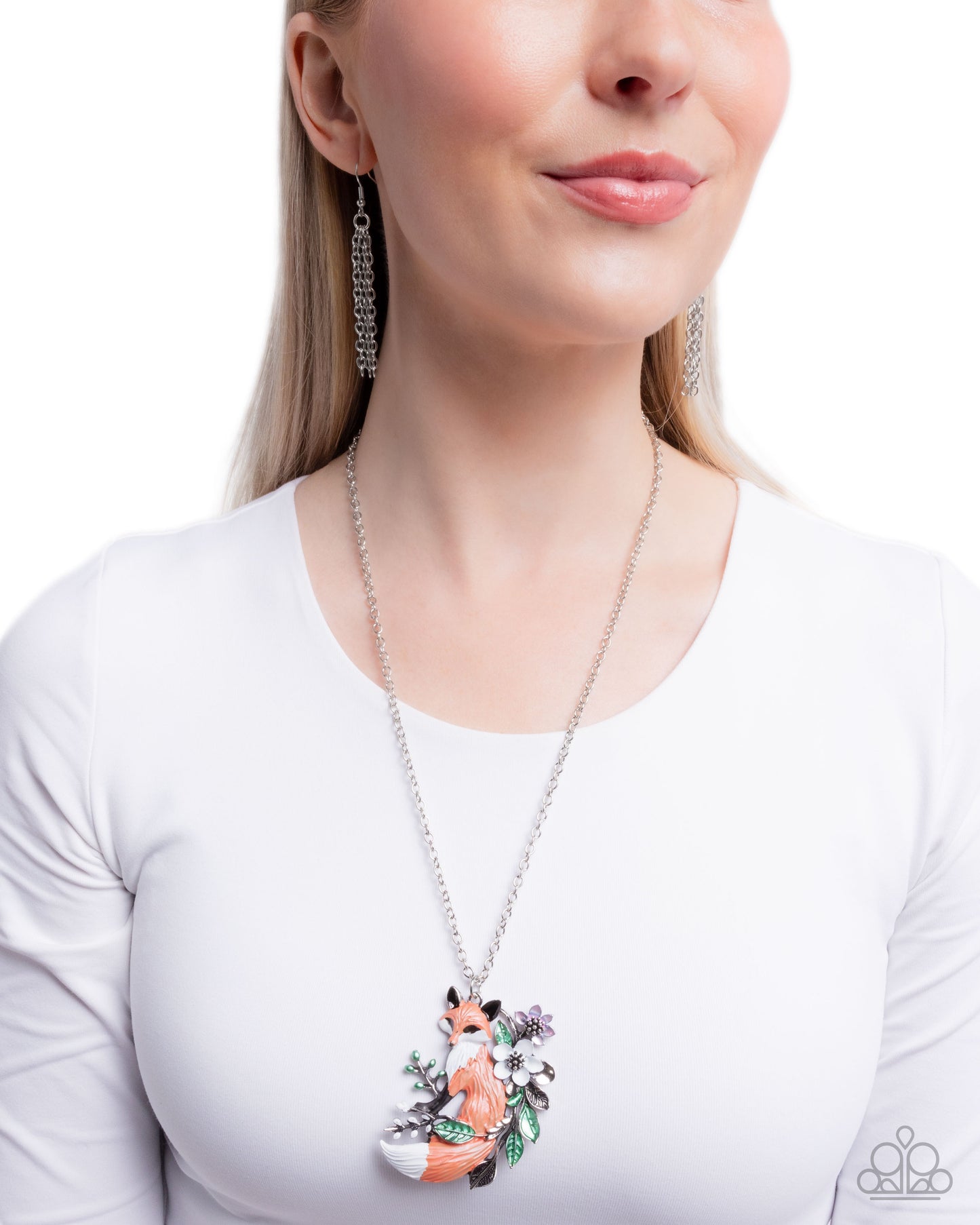 Fox Frame - Multi White, Green, Orange & Pink Metallic Painted Fox Necklace Paparazzi