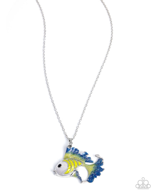 Flashy Fish - Yellow & Blue Fish Pendant Necklace Paparazzi N3347