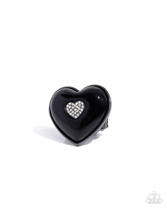 As Long As You're Mine - Black & Small Silver Heart Ring Paparazzi R1078