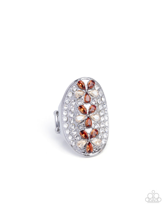 Linear Lush - Brown Light Colored Topaz Silver Flower Ring Paparazzi R1093