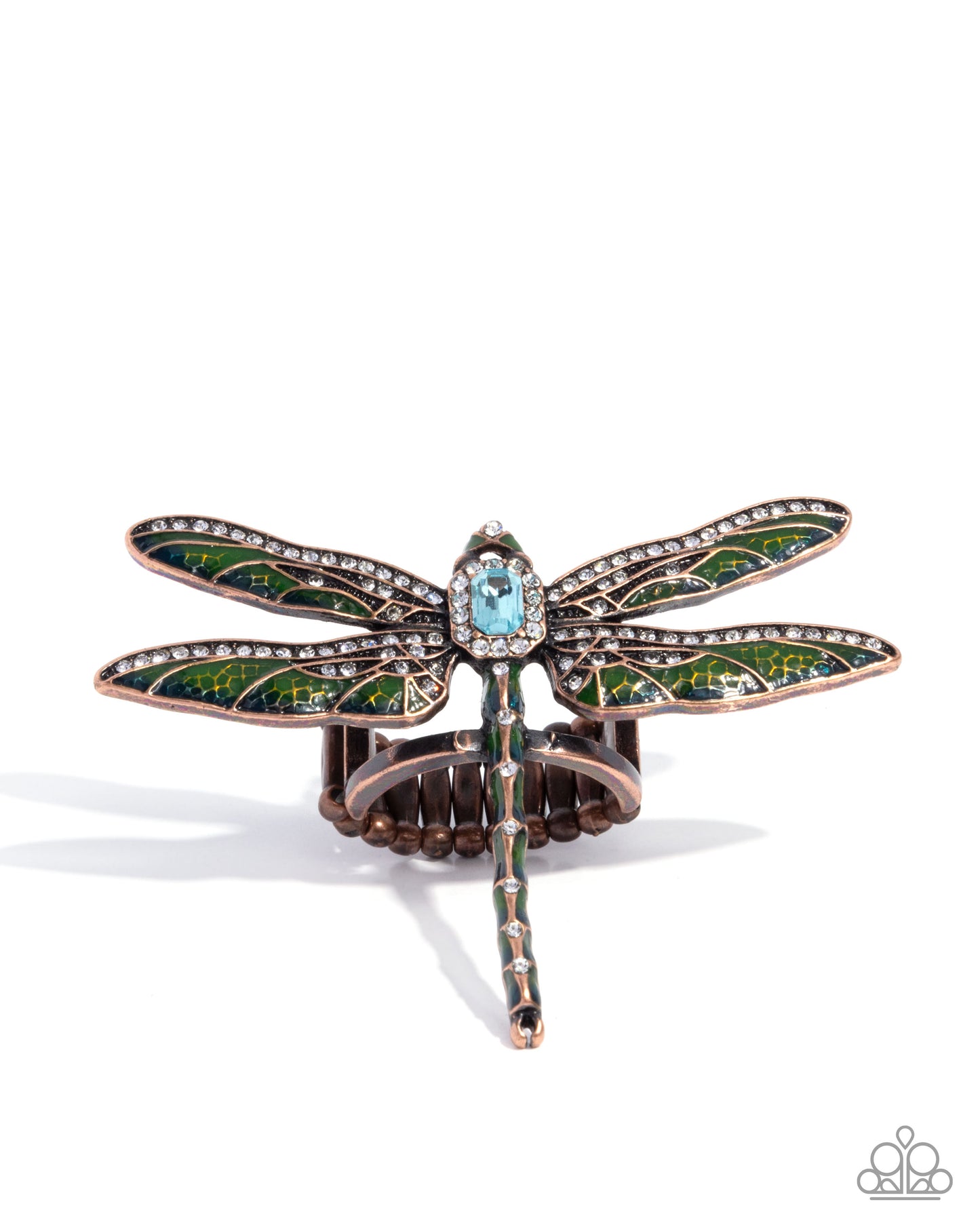 Dragonfly Delivery - Copper Kashmir Painted White Rhinestone Dragonfly Ring Paparazzi R1112