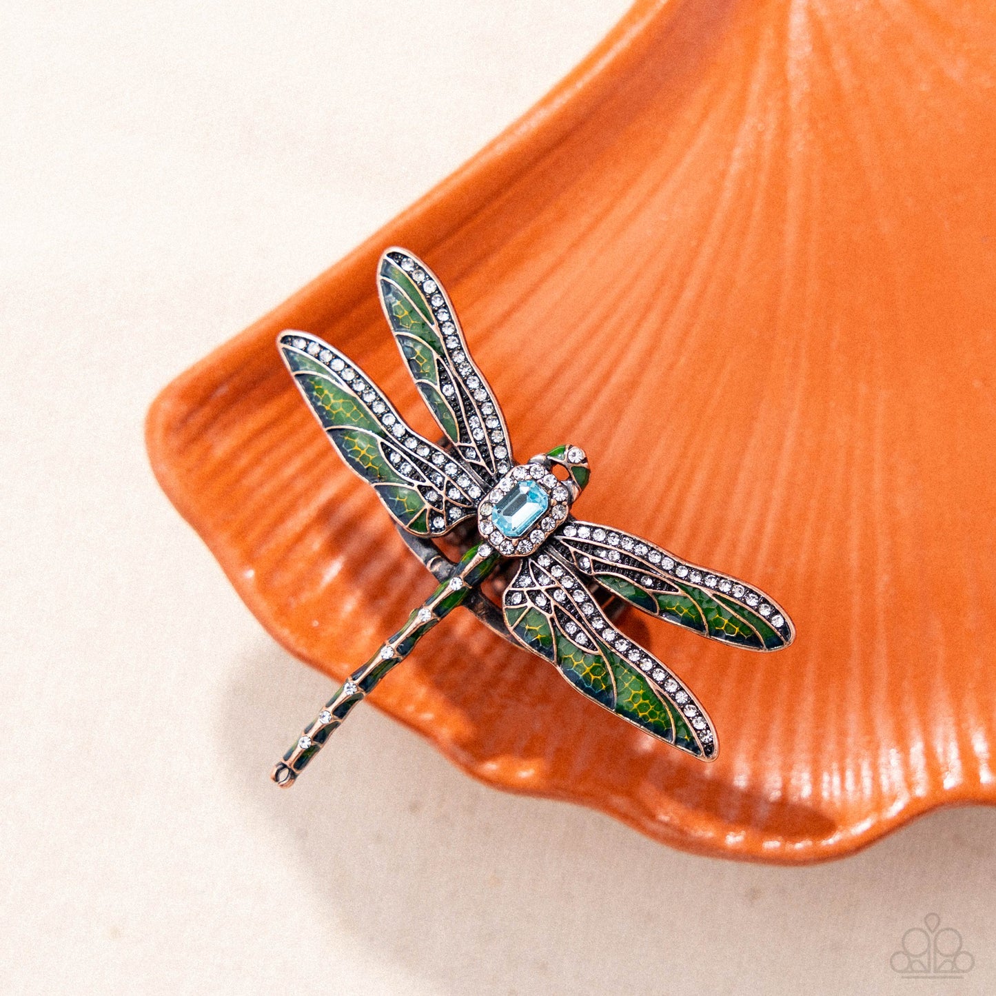 Dragonfly Delivery - Copper Kashmir Painted White Rhinestone Dragonfly Ring Paparazzi R1112